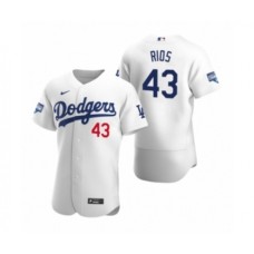 Men's Los Angeles Dodgers #43 Edwin Rios White 2020 World Series Champions Authentic Stitched Jersey