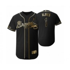 Men's 2019 Golden Edition Atlanta Braves Black #1 Ozzie Albies Flex Base Stitched Jersey