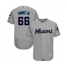 Men's Miami Marlins #66 Jarlin Garcia Grey Road Flex Base Authentic Collection Baseball Player Stitched Jersey