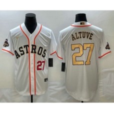 Men's Houston Astros #27 Jose Altuve Number 2023 White Gold World Serise Champions Cool Base Stitched Jersey