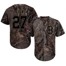 Men's Majestic Boston Red Sox #27 Carlton Fisk Authentic Camo Realtree Collection Flex Base 2018 World Series Champions MLB Jersey