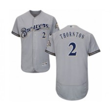 Men's Milwaukee Brewers #2 Trent Grisham Grey Road Flex Base Authentic Collection Baseball Player Stitched Jersey