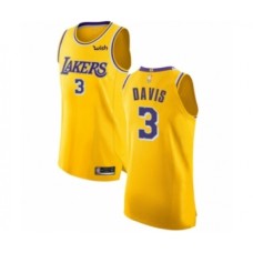 Men's Los Angeles Lakers #3 Anthony Davis Authentic Gold Basketball Jersey - Icon Edition