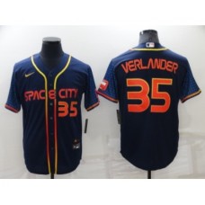 Men's Houston Astros #35 Justin Verlander Number 2022 Navy Blue City Connect Cool Base Stitched Jersey