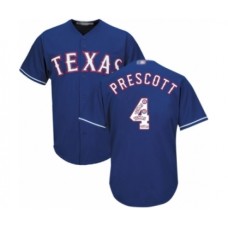 Men's Texas Rangers #4 Dak Prescott Authentic Royal Blue Team Logo Fashion Cool Base Baseball Jersey