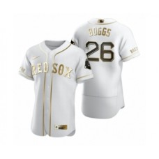 Men's Boston Red Sox #26 Wade Boggs Nike White Authentic Golden Edition Stitched Jersey