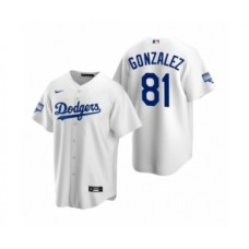 Men's Los Angeles Dodgers #81 Victor Gonzalez White 2020 World Series Champions Replica Stitched Jersey