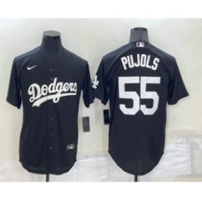 Men's Los Angeles Dodgers #55 Albert Pujols Black Turn Back The Clock Stitched Cool Base Jersey