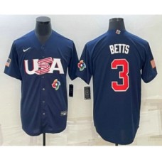 Men's USA Baseball #3 Mookie Betts 2023 Navy World Baseball Classic Stitched Jersey