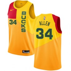 Men's Nike Milwaukee Bucks #34 Ray Allen Swingman Yellow NBA Jersey - City Edition