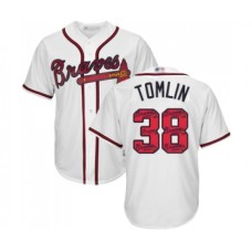 Men's Atlanta Braves #38 Josh Tomlin Authentic White Team Logo Fashion Cool Base Baseball Jersey