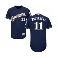 Men's Milwaukee Brewers #11 Mike Moustakas Navy Blue Alternate Flex Base Authentic Collection Baseball Jersey