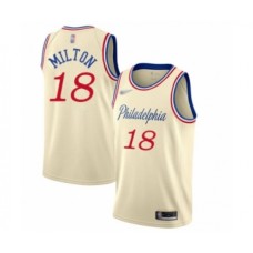 Men's Philadelphia 76ers #18 Shake Milton Swingman Cream Basketball Stitched Jersey - 2019 20 City Edition