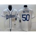 Men's Los Angeles Dodgers #50 Mookie Betts Number White Cool Base Stitched Baseball Jersey