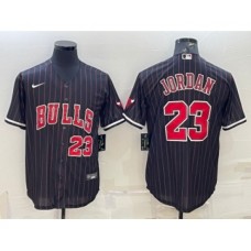 Men's Chicago Bulls #23 Michael Jordan Black Cool Base Stitched Baseball Jersey