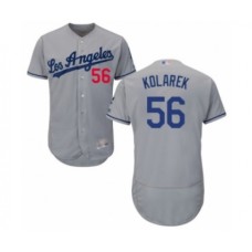 Men's Los Angeles Dodgers #56 Adam Kolarek Grey Road Flex Base Authentic Collection Baseball Player Stitched Jersey