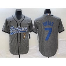 Men's Los Angeles Dodgers #7 Julio Urias Number Grey Gridiron Cool Base Stitched Baseball Jersey