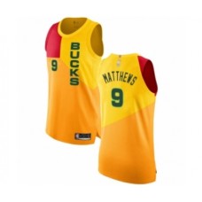 Men's Milwaukee Bucks #9 Wesley Matthews Authentic Yellow Basketball Stitched Jersey - City Edition