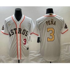 Men's Houston Astros #3 Jeremy Pena 2023 White Gold World Serise Champions Cool Base Stitched Jerseys