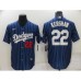 Men's Los Angeles Dodgers #22 Clayton Kershaw Navy Blue Pinstripe Stitched MLB Cool Base Nike Jersey