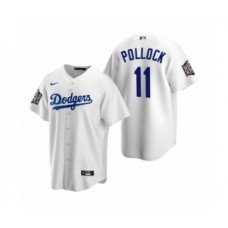 Men's Los Angeles Dodgers #11 A.J. Pollock White 2020 World Series Replica Stitched Jersey