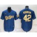 Men's Los Angeles Dodgers #42 Jackie Robinson Navy Blue Gold Pinstripe Stitched MLB Cool Base Nike Jersey