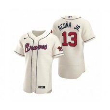 Men's Atlanta Braves #13 Ronald Acuna Jr. Nike Cream Authentic 2020 Alternate Stitched Jersey