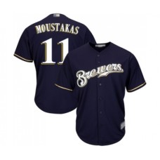 Men's Milwaukee Brewers #11 Mike Moustakas Replica Navy Blue Alternate Cool Base Baseball Jersey