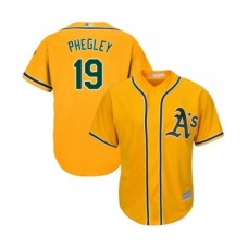 Men's Oakland Athletics #19 Josh Phegley Replica Gold Alternate 2 Cool Base Baseball Jersey