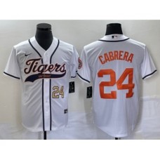 Men's Detroit Tigers #24 Miguel Cabrera Number White Cool Base Stitched Baseball Jersey