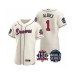 Men's Atlanta Braves #1 Ozzie Albies 2021 Cream World Series Flex Base With 150th Anniversary Patch Baseball Stitched Jersey