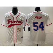 Men's Atlanta Braves #54 Max Fried Number White Cool Base Stitched Baseball Jersey