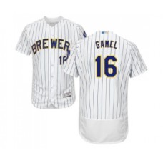 Men's Milwaukee Brewers #16 Ben Gamel White Home Flex Base Authentic Collection Baseball Jersey