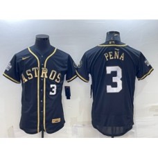 Men's Houston Astros #3 Jeremy Pena Number Black Gold 2022 World Series Stitched Flex Base Nike Jersey