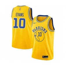 Men's Golden State Warriors #10 Jacob Evans Authentic Gold Hardwood Classics Basketball Stitched Jersey