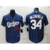 Men's Nike Los Angeles Dodgers #34 Fernando Valenzuela Blue Stripes Authentic Stitched Jersey