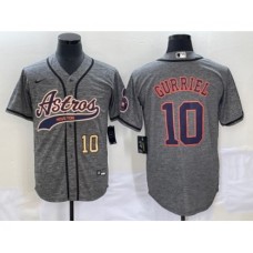 Men's Houston Astros #10 Yuli Gurriel Number Grey Gridiron Cool Base Stitched Baseball Jersey1