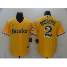 Men's Boston Red Sox #2 Xander Bogaerts Nike Gold-Light Blue 2021 Stitched Jersey