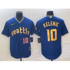 Men's Seattle Mariners #10 Jarred Kelenic Number Blue 2023 City Connect Cool Base Stitched Jersey