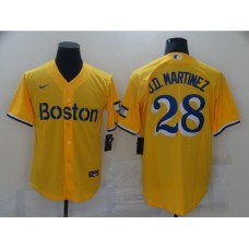 Men's Boston Red Sox #28 J.D. Martinez Nike Gold-Light Blue 2021 City Connect Replica Stitched Jersey