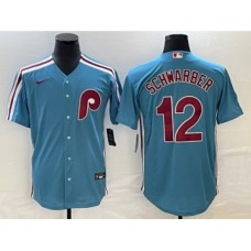 Men's Philadelphia Phillies #12 Kyle Schwarber Blue Cooperstown Throwback Cool Base Nike Stitched Jersey