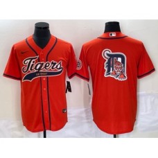 Men's Detroit Tigers Orange Team Big Logo Cool Base Stitched Baseball Jersey