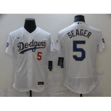 Men's Nike Los Angeles Dodgers #5 Corey Seager White World Series Champions Authentic Stitched Jersey