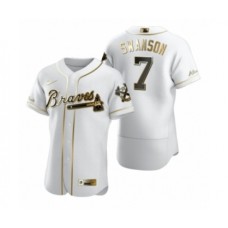 Men's Atlanta Braves #7 Dansby Swanson Nike White Authentic Golden Edition Stitched Jersey