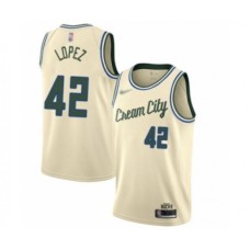 Men's Milwaukee Bucks #42 Robin Lopez Swingman Cream Basketball Stitched Jersey - 2019 20 City Edition