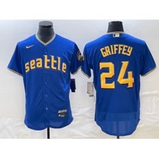 Men's Seattle Mariners #24 Ken Griffey Blue 2023 City Connect Flex Base Stitched Jersey