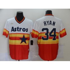 Men's Nike Houston Astros #34 Nolan Ryan Authentic White-Orange Throwback Stitched Jersey