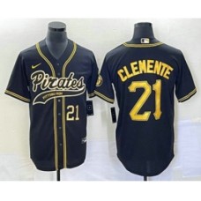 Men's Pittsburgh Pirates #21 Roberto Clemente Number Black Cool Base Stitched Baseball Jersey