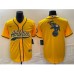 Men's Oakland Athletics Yellow Team Big Logo Cool Base Stitched Baseball Jersey 003