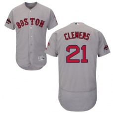 Men's Majestic Boston Red Sox #21 Roger Clemens Grey Road Flex Base Authentic Collection 2018 World Series Champions MLB Jersey